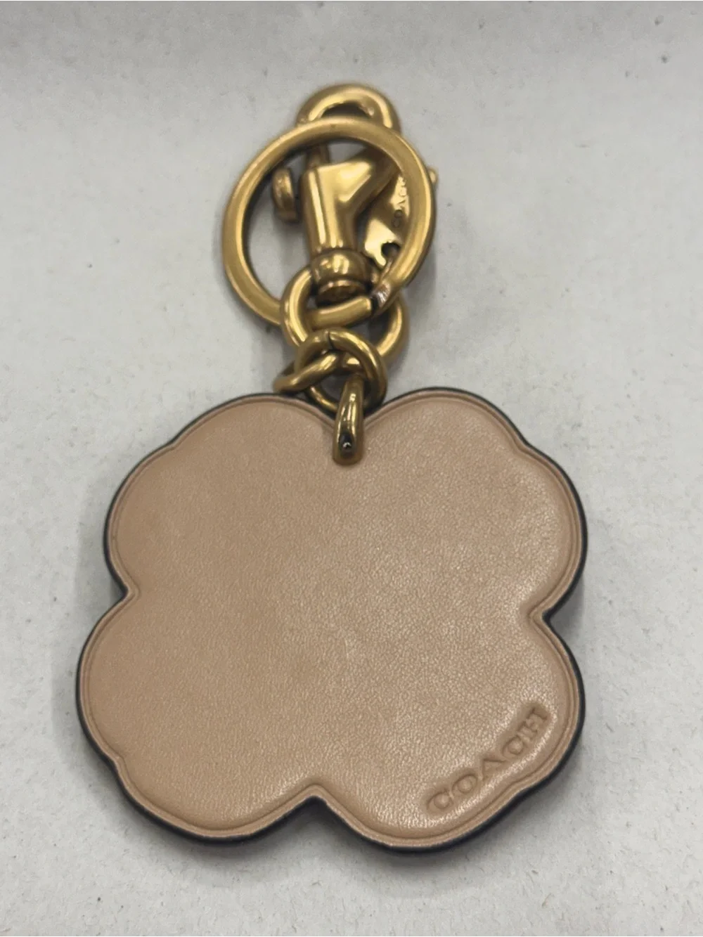 COACH BEECHWOOD LEATHER SEQUINS TEA ROSE BAG CHARM FOB 32677